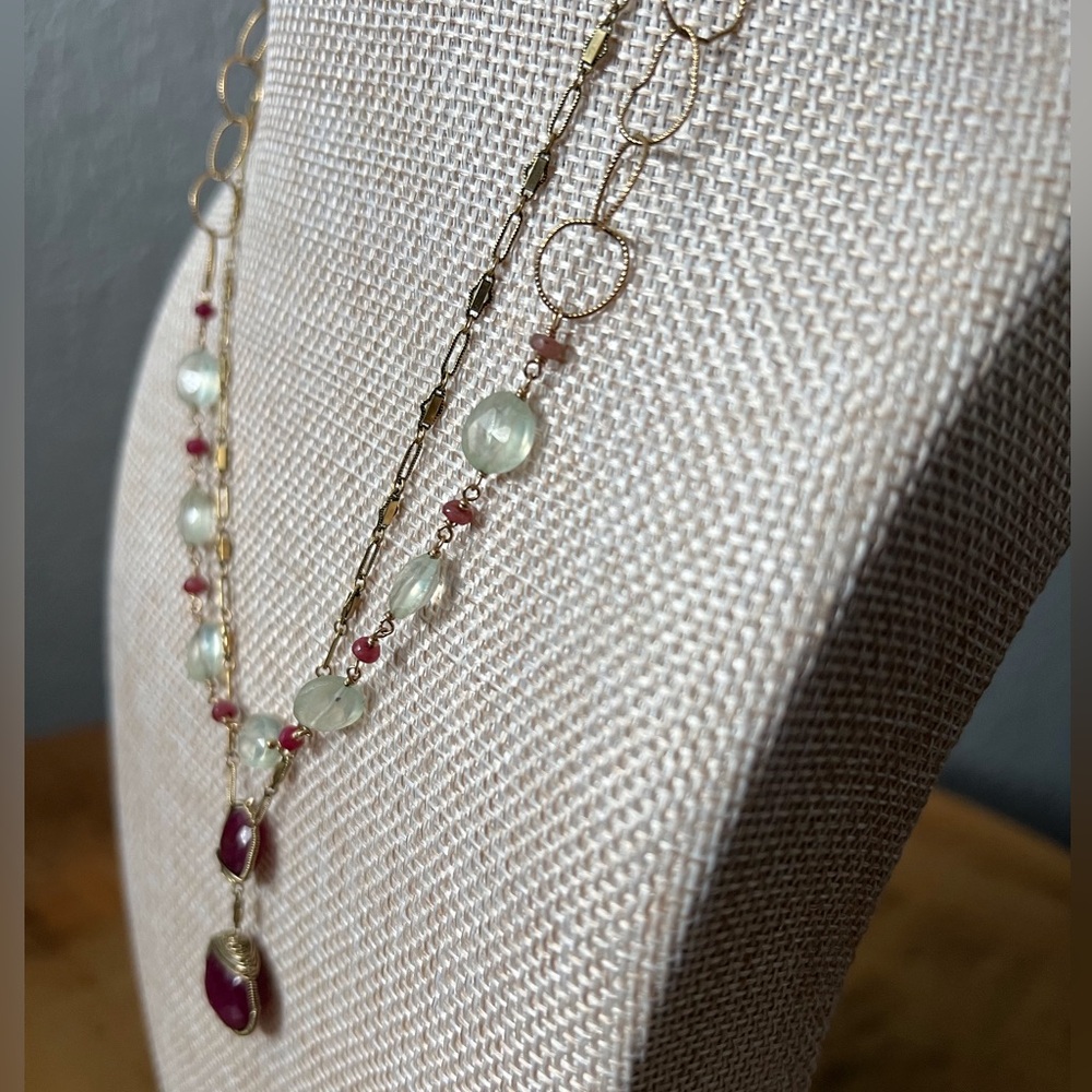 Antiqua Artisan Semi Precious Ruby Drop Pendant & Beads Quartz Stone Gold Fill - Picture 15 of 16